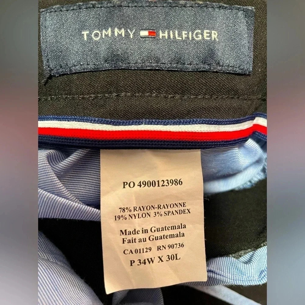 Tommy Hilfiger Mens 34x30 Black Stretch Chino Pants, Formal or Casual Slacks - Picture 5 of 6